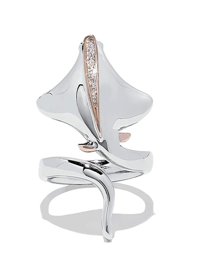 Ecooon 925 Sterling Silver Stingray open adjustable Ring for women, ocean Animal adjustable Cubic Zirconia ring, Manta Ray Wrap Open Ring for Women gift Jewelry size 6-10 - Image 1
